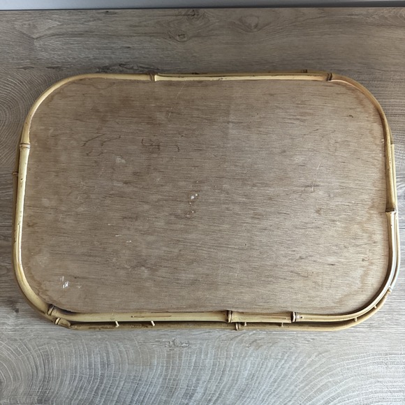 Rattan Bamboo Wicker Trays MCM Mid Century Woven Boho Kitsch Tiki Bar Lot of 2 - Picture 6 of 6